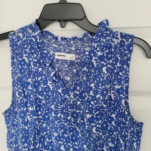 Croft & Barrow Maxi Dress sz S Blue White Floral V Neck Sleeveless with Ruffles